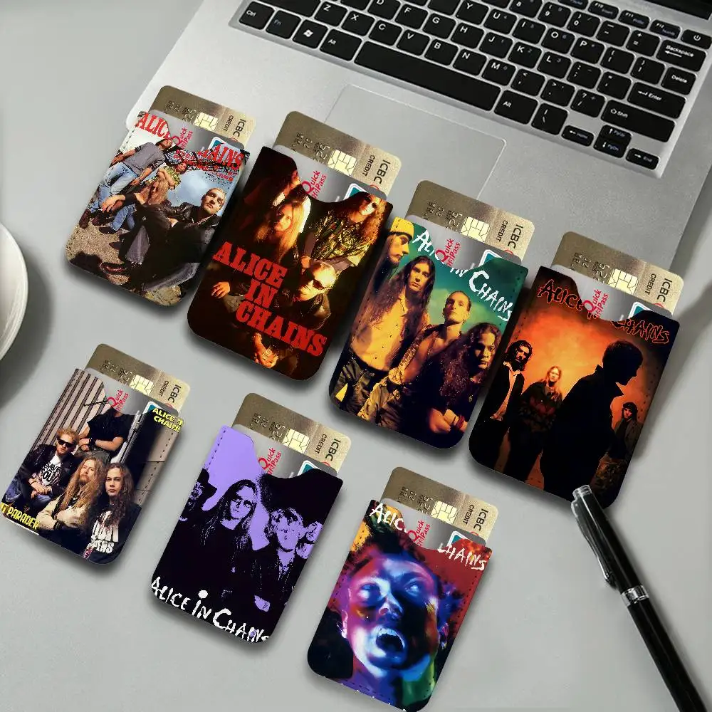Band A-Alice I-In C-Chains Men Women Universal PU Leather Business Card Holder ID Credit Card Organizer Pocket Size Card Case