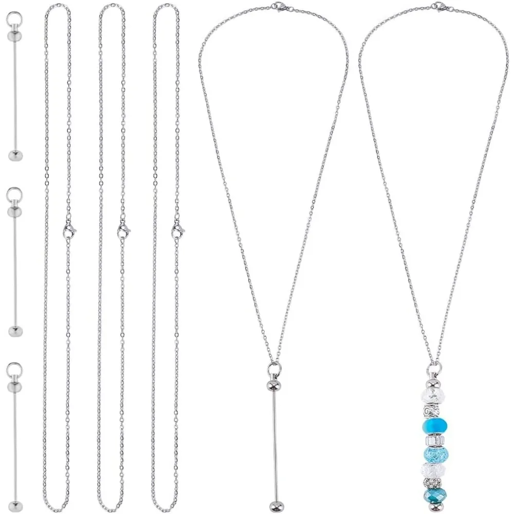 

12Pcs Beadable Necklace Blanks Beadable Necklaces Beadable Bars Beadable Pendant Bar Stainless Steel Chain Necklace Making Kits
