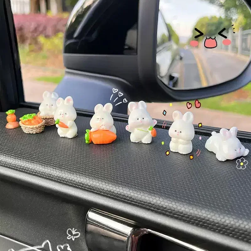 Rabbit figurine, cute home decor, small doll, car interior decoration for the center console