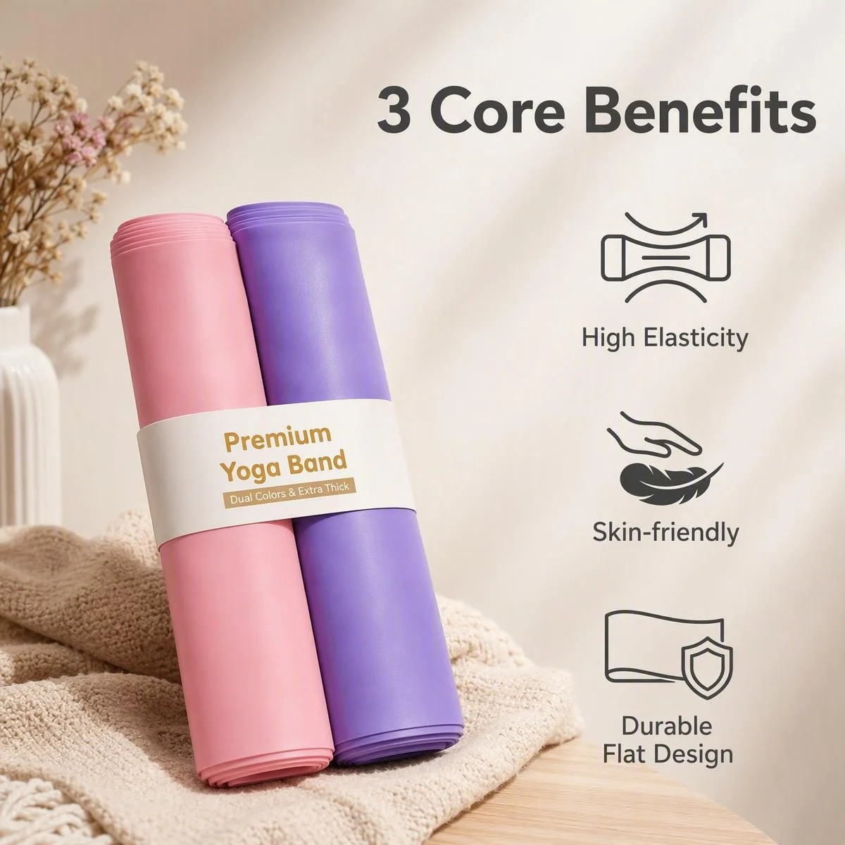 Dual Color Extra Thick Yoga Resistance Band, High Elastic Latex Exercise Band for Home Workout Yoga Stretching