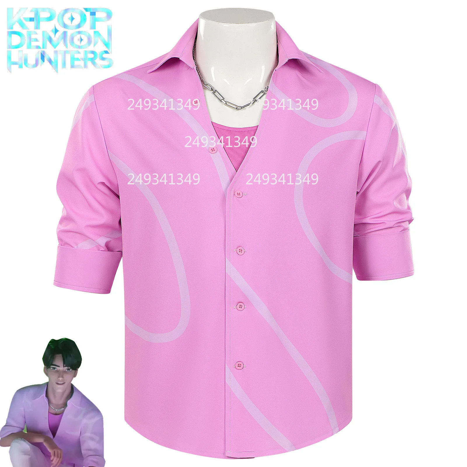 

Kpop Demon Hunters Jinu Cosplay Costume Saja Boys Anime Movie Pink Shirt For Man Comic-con Stage Dress Up Halloween Party Outfit