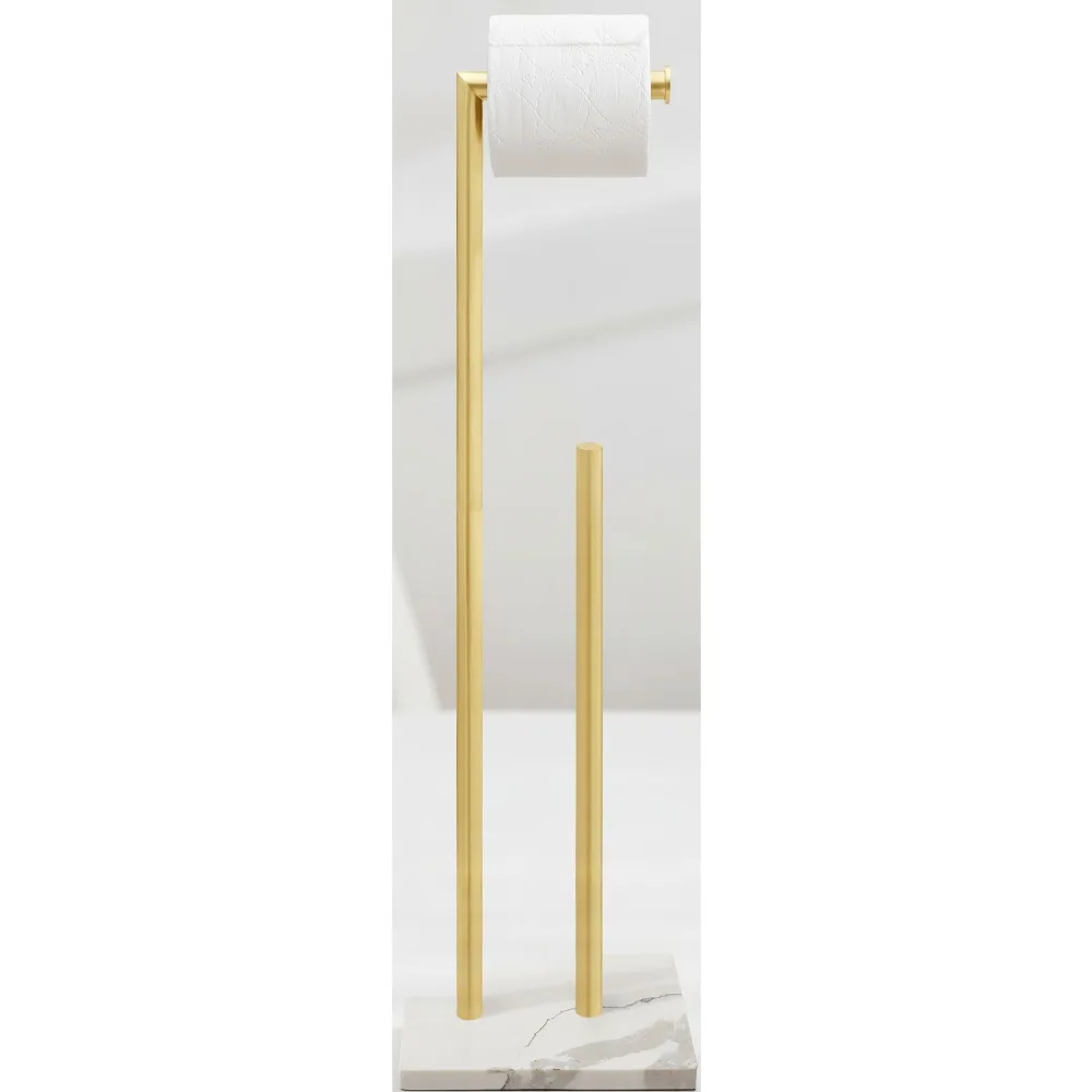 

Freestanding Toilet Paper Holder Stand with Marble Base, Brushed Gold Stainless Steel, Heavy Duty Bathroom Tissue Roll Dispenser