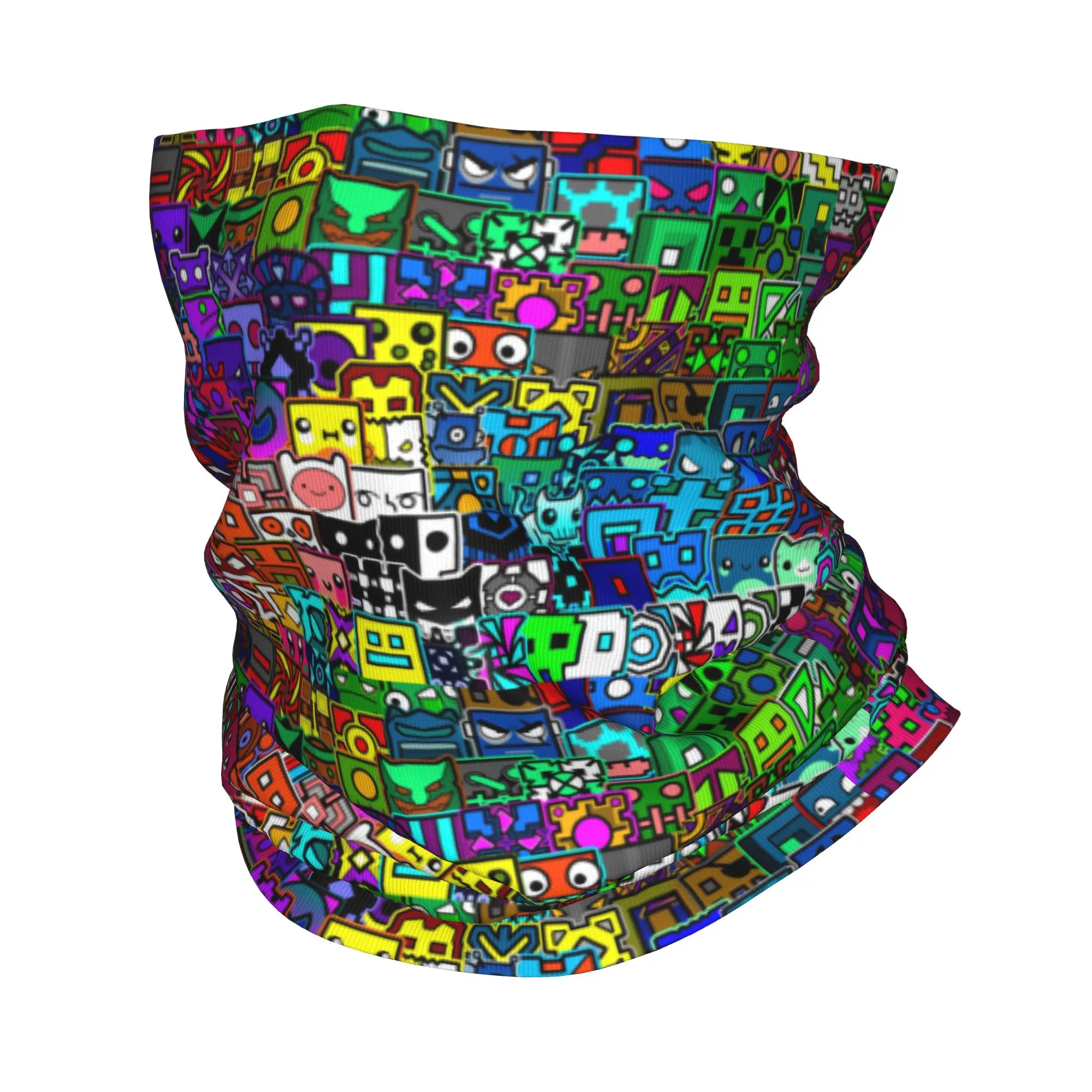 Custom Cartoon Geometry Dash Video Game  Bandana Neck Gaiter Windproof Face Scarf Cover Men Women  Headband Tube Balaclava
