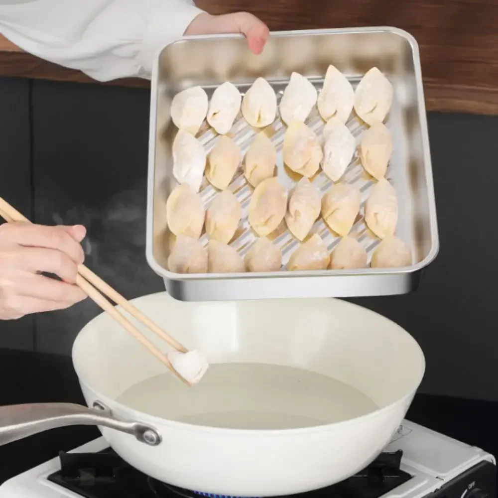 

Dumpling Storage Box Stainless Steel Stackable with Sealed Lid Food Plates Multifunction Fresh-keeping Box Kitchen Accessories