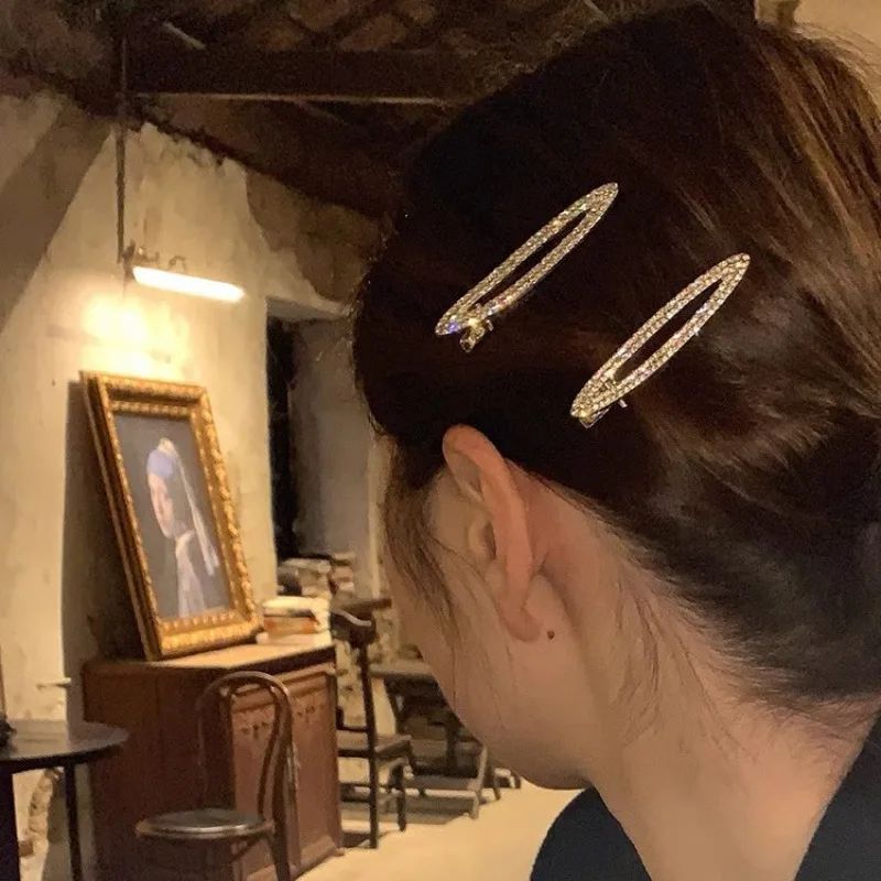 Exquisite Olive Shaped Sparkling Diamond  Hair Clip Korean Fashion Bangs Side Clip Hair Accessories Headwear for Women Girls New