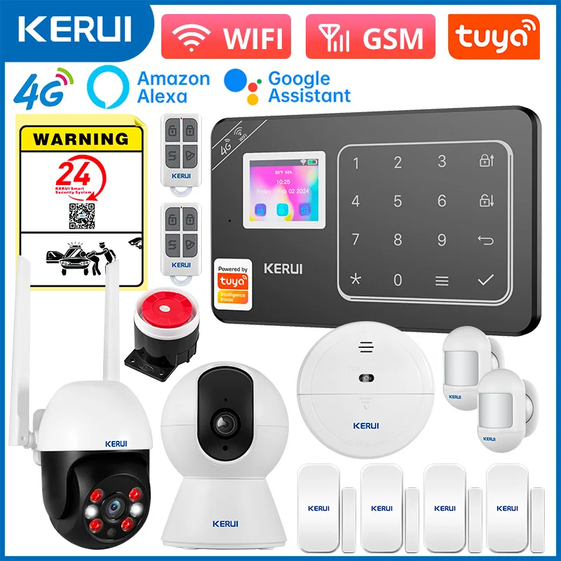 KERUI 4G Sistema di Allarme di Sicurezza Domestica Tuya Smart WIFI GSM Sicurezza Domestica Finestra Porta Allarme Protezione FAI DA TE Antifurto Avviso Telecamera IP