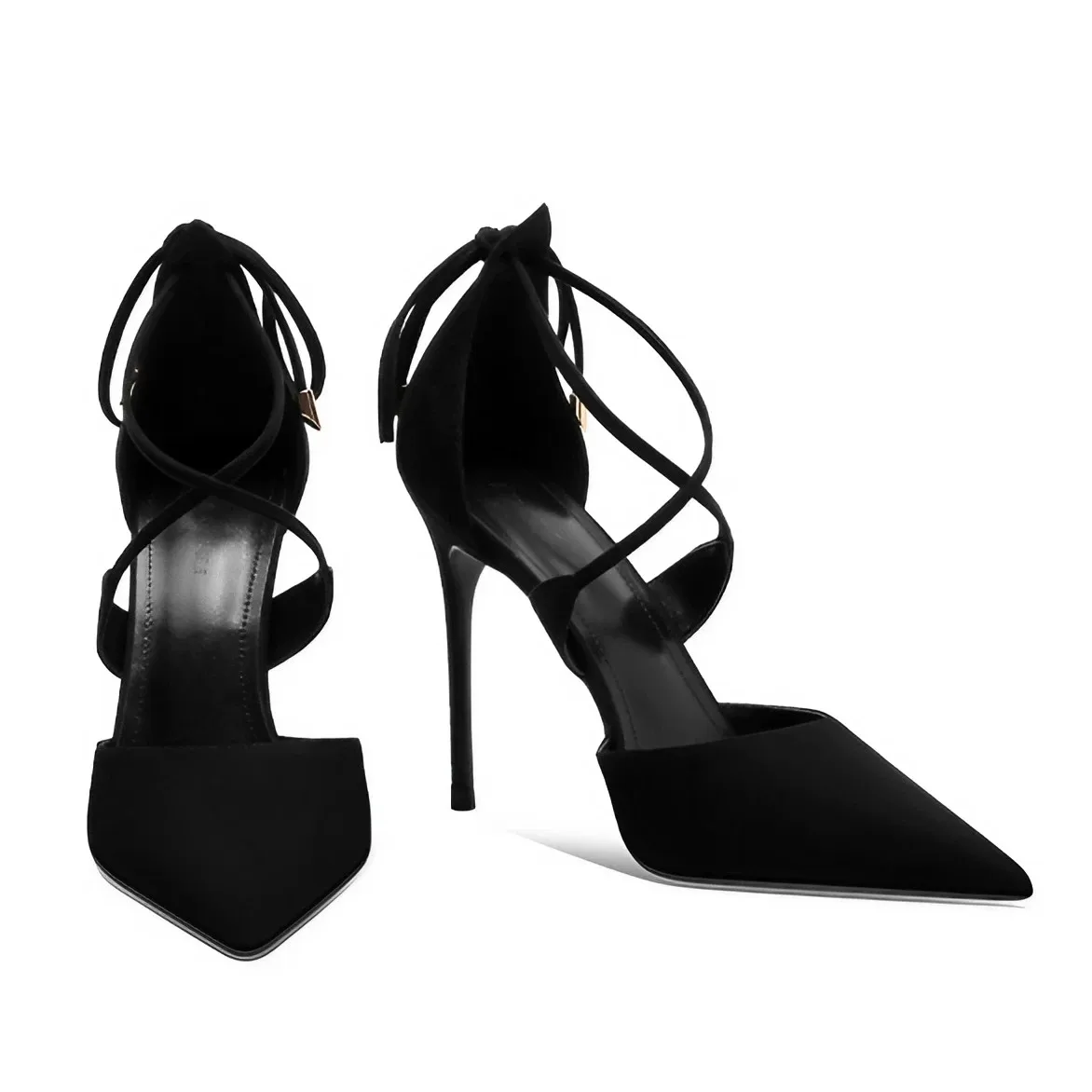 Women\'s Summer Sandals Cross Strap Sexy High Heels Black Suede Shoes Skirt