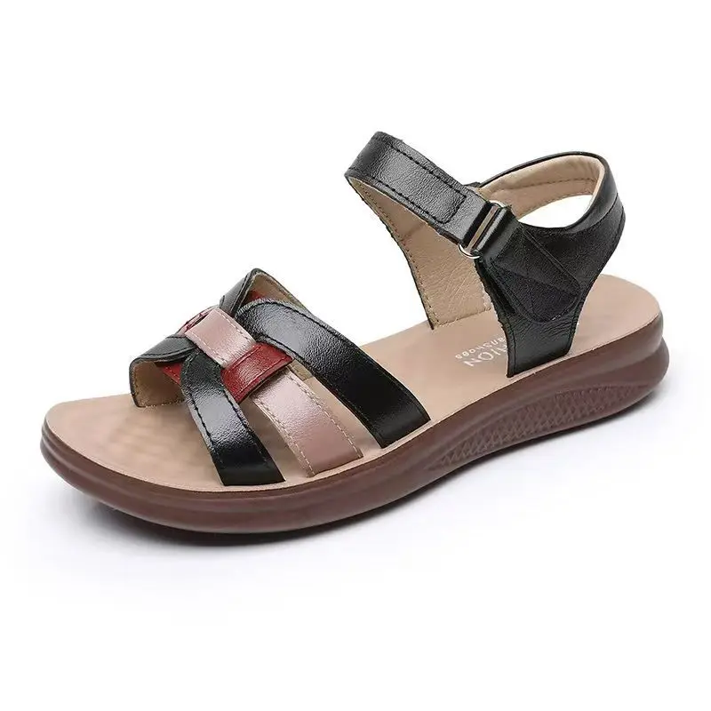 

Middle Aged And Elderly Women Flat sole Sandals Summer New Soft sole Non Slip Lightweight Real Leather Open Toe Casual Sandals