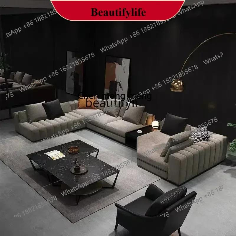 z183 Y48 Italian high-end light luxury large flat-floor villa living room fabric sofa Nordic simple piano key corner combination