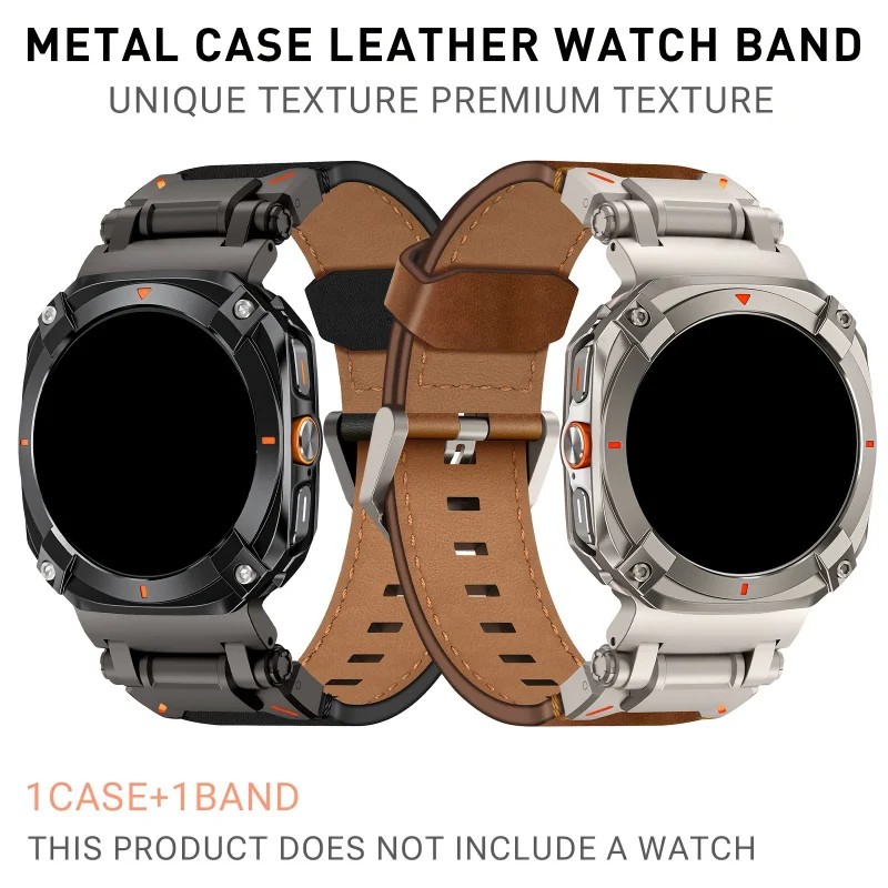 

Набор из 2 предметов для Samsung Ultra 47 мм Explorer Edition, чехол из нержавеющей стали + ремешок из натуральной кожи, защитный корпус из полого сплава