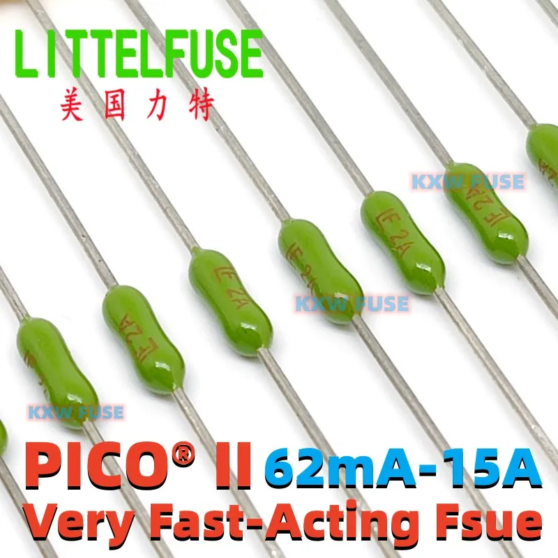 10Pcs 2.4*7mm Littelfuse 62mA 125mA 250mA 500mA 1A 2A 3A 4A 5A 7A 10A 12A15A Axial Lead Fuse 125V Fast Blow PICO Resistance Fuse