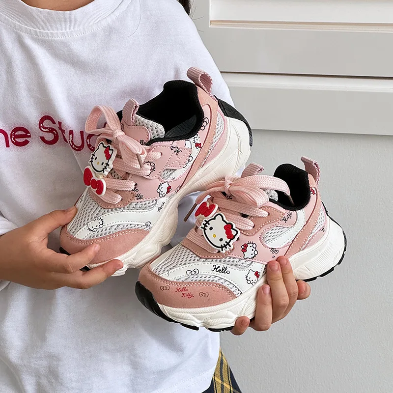 

Spring Kitty Cartoon Kids Chunky Sneakers, Breathable Mesh Lightweight Anti-slip Casual Running Shoes Boys Girls Footwear