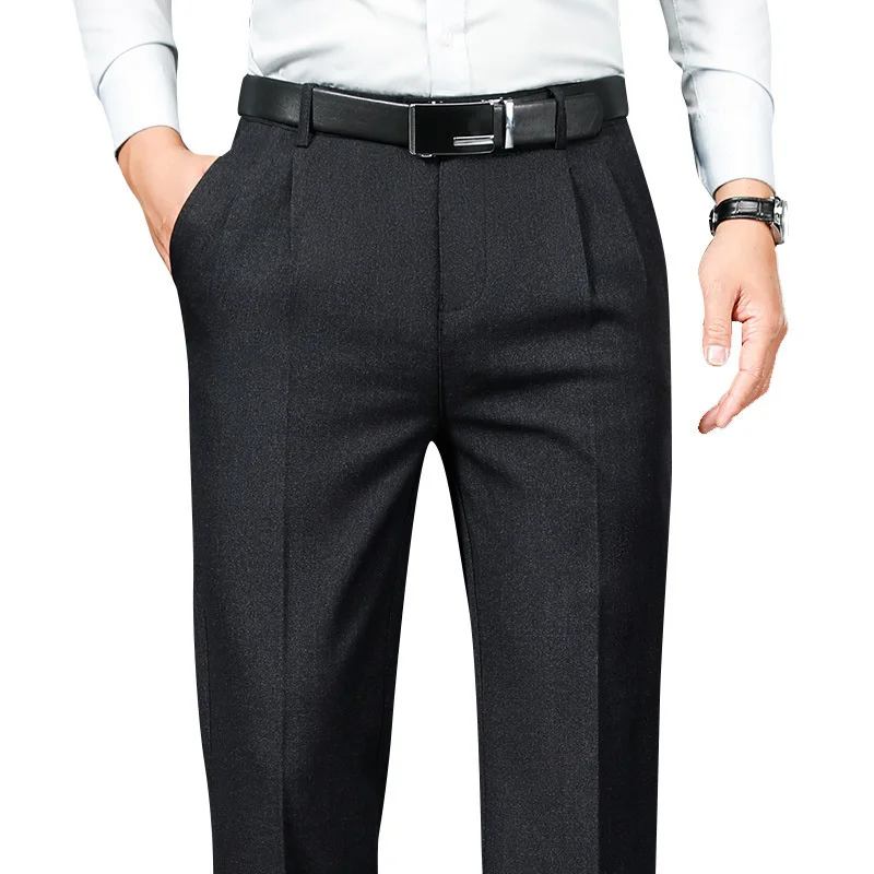 

Double Pleated Men Pants Trousers Straight Loose Autumn Casual Clothing Higt Waist Formal Suit 2024