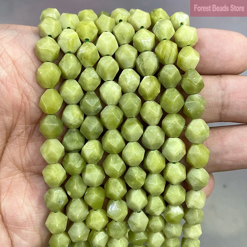 Faceted Southern Green Jaspers Natural Stone Loose Spacer Beads 14