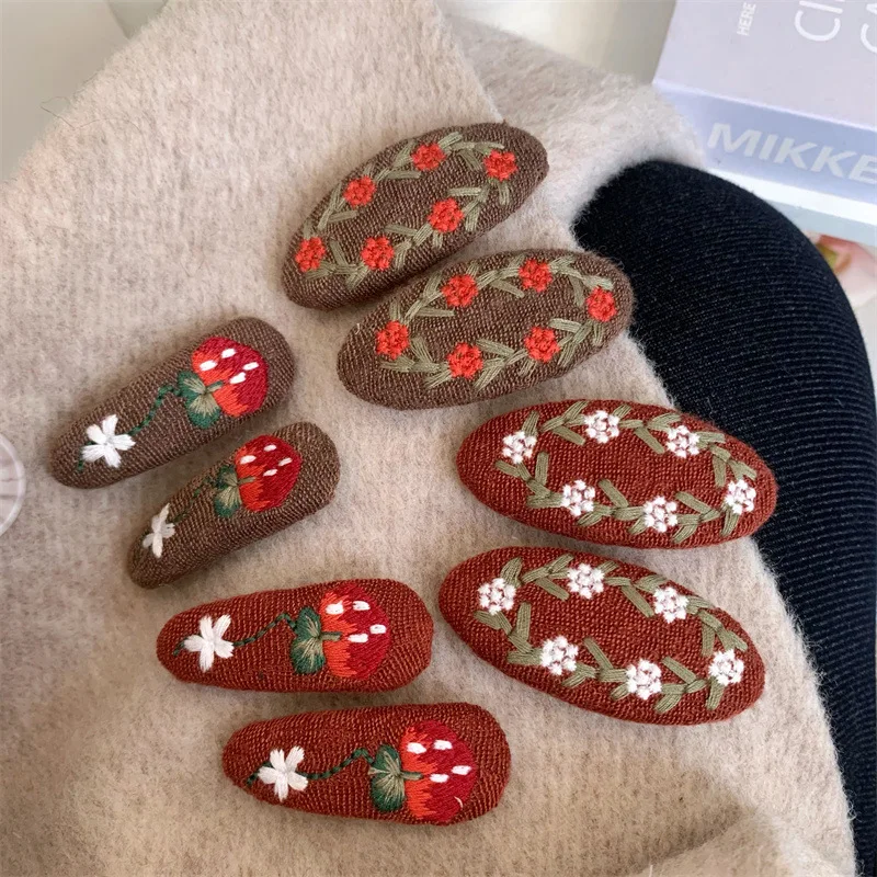 

Винтажные овальные заколки-зажимы с вышивкой, элегантные цветочные заколки для волос для женщин и девушек, для боковых прядей, вязаные аксессуары для волос