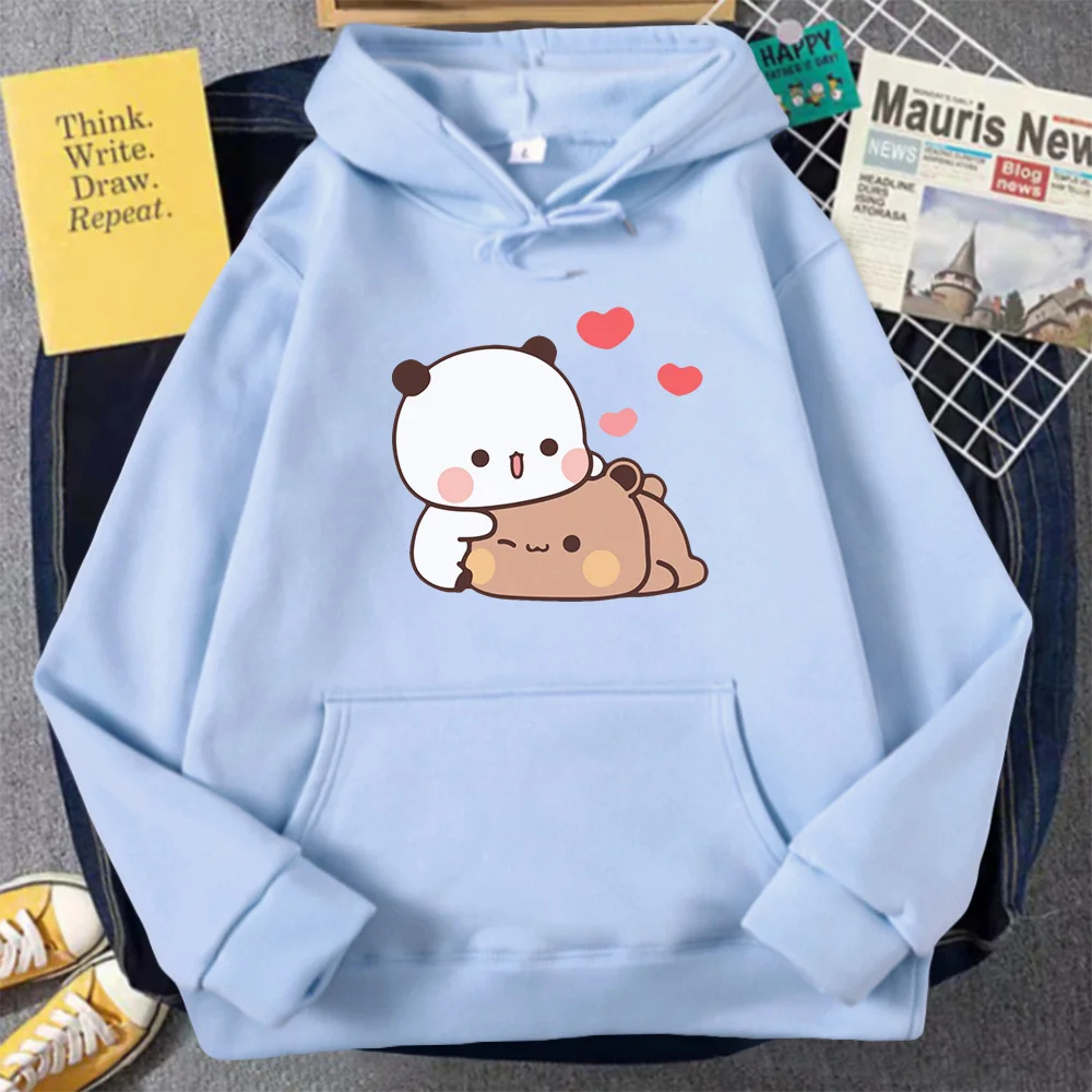 Cute Panda Bear Cartoon Hoodie Long Sleeve Bubu Dudu Korean Style Sweatshirts Women 90s Pink Funny Prints Harajuku Pocket Kawaii