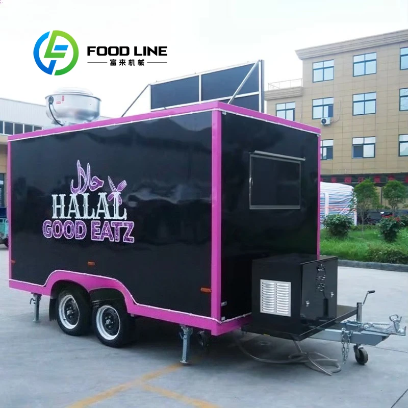 Commercial Fully Equipped Fast Food Trailer Outdoor Mobile Restaurant Square Box Truck for BBQ Crepe Pizza Burger Customized