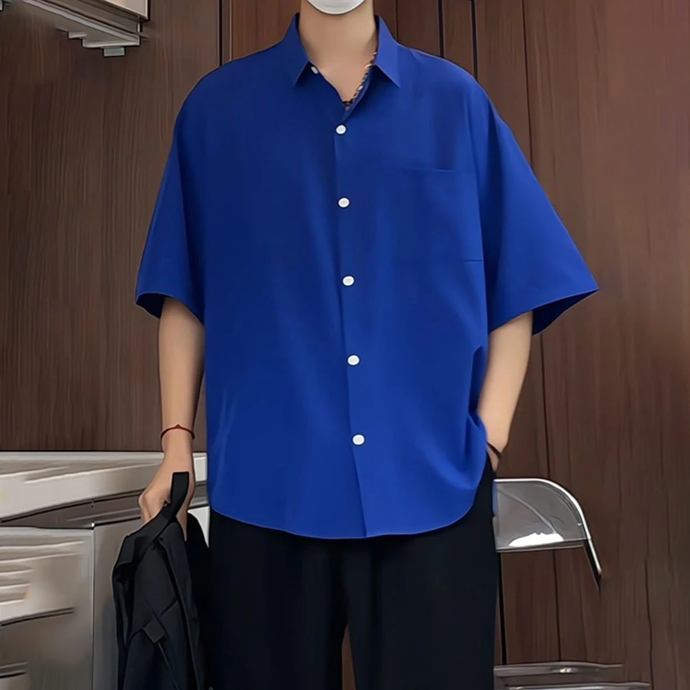 

2025 Summer New Men's Solid Color Short Sleeve Shirt Korean Style Fashion Trend Casual Simple Loose Breathable Niche Men's Tops