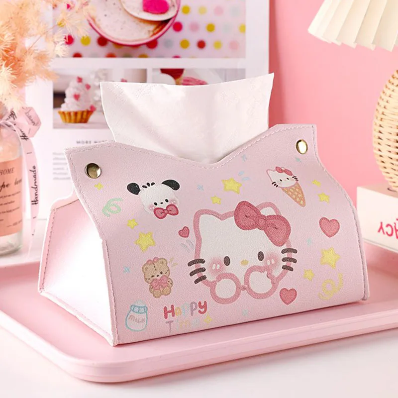 Cute Hello Kittys Tissue Bag Sanrio Kawaii Cartoon Home Drawing Room Restaurant PU Waterproof Creative Tissue Box Toys Gift Girl