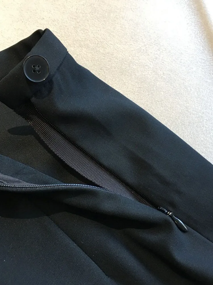 ارتفاع الخصر مستقيم الساق بلا واسعة الساق السراويل النسائية تصميم مميز عارضة السراويل تأثير التخسيس Faionable #2