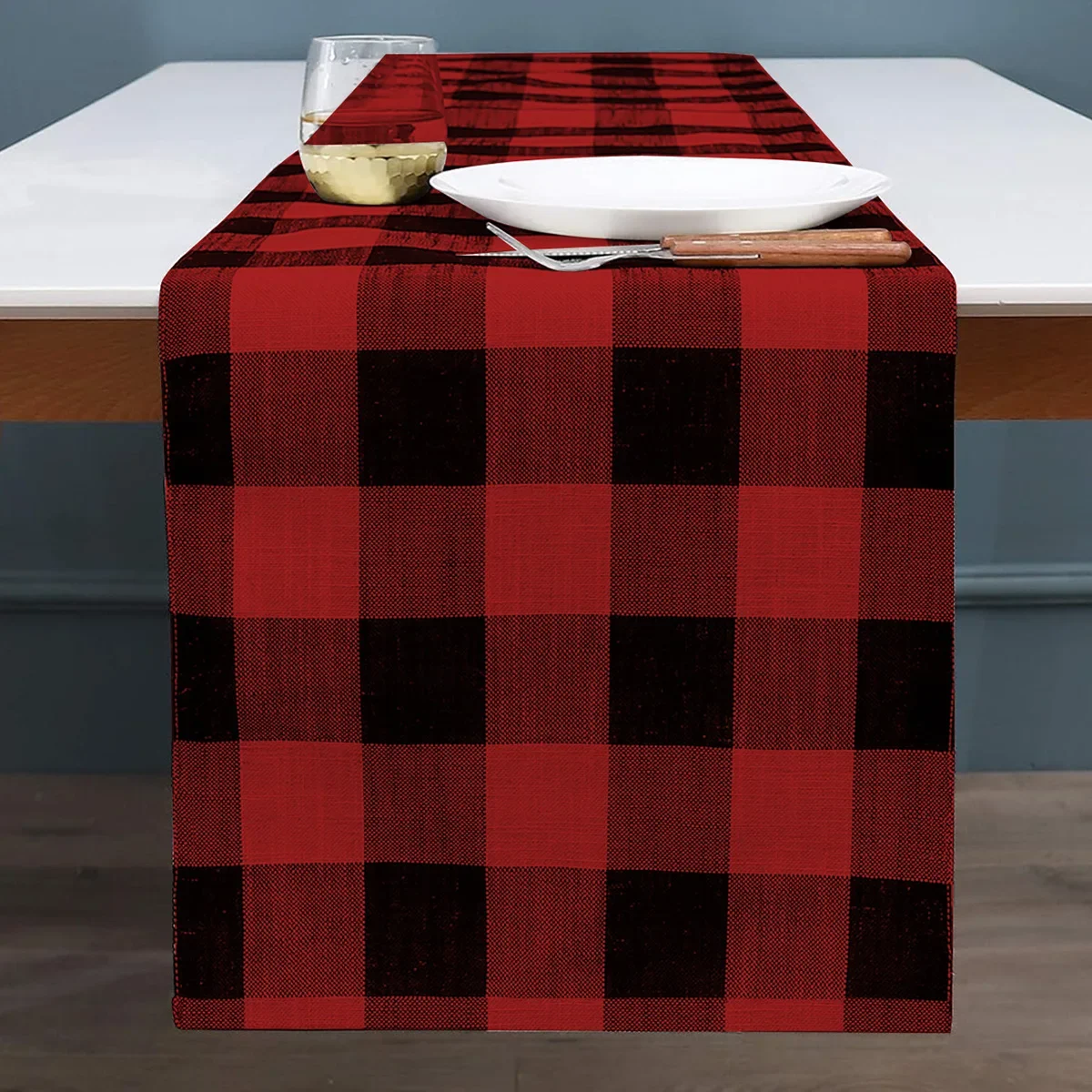 

Праздничная атмосфера 2024, Рождественское украшение для стола, Полиэстеровая ткань, трехцветный клетчатый узор