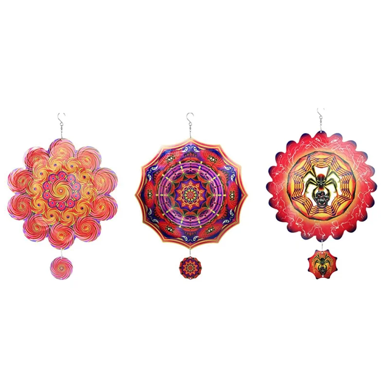 

VOFUN-Wind Sculpture Yard And 3D Rotating Wind Spin Yard Garden Metal Halloween Wind Chime Hanging Decoration
