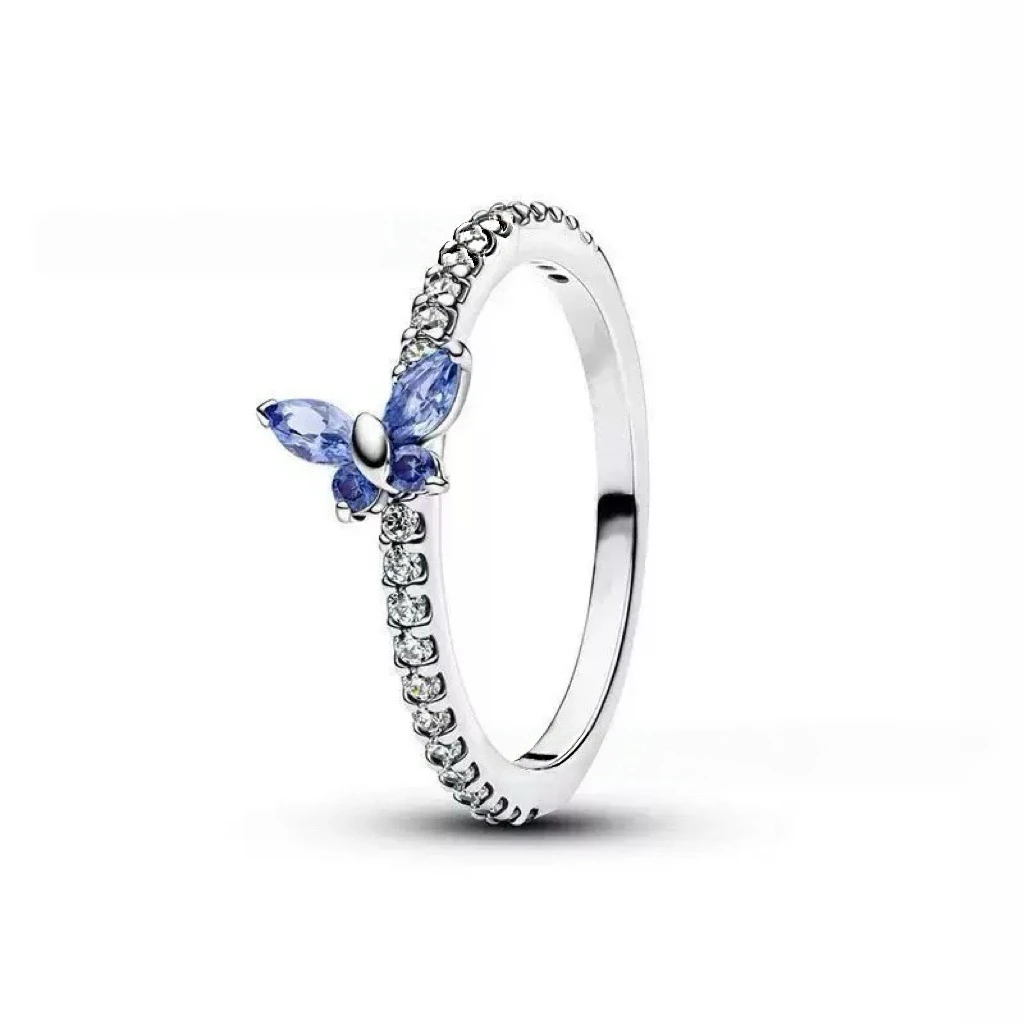 Doppelherzring S925 Reines Silber Schmetterlingsring Wassertropfen Ehering Damenschmuck Geeignet für Verlobungsgeschenke – Detail 5