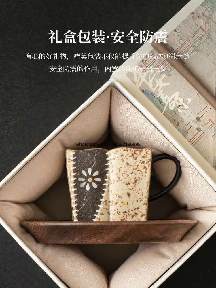 Extremely Plain Blue and White Flint Red Concentrated Coffee Cup Teacup Master Cup Gold-painted Small Daisy Square Lotus Tea Cup