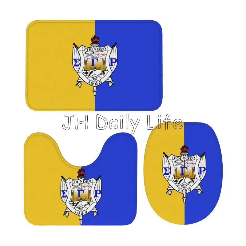 Sigma Gamma Rho 1922 SGR Print Bathroom Mats Set of 3 Pieces Non Slip Washable Contour Rug and Toilet Lid Cover Rubber Backing