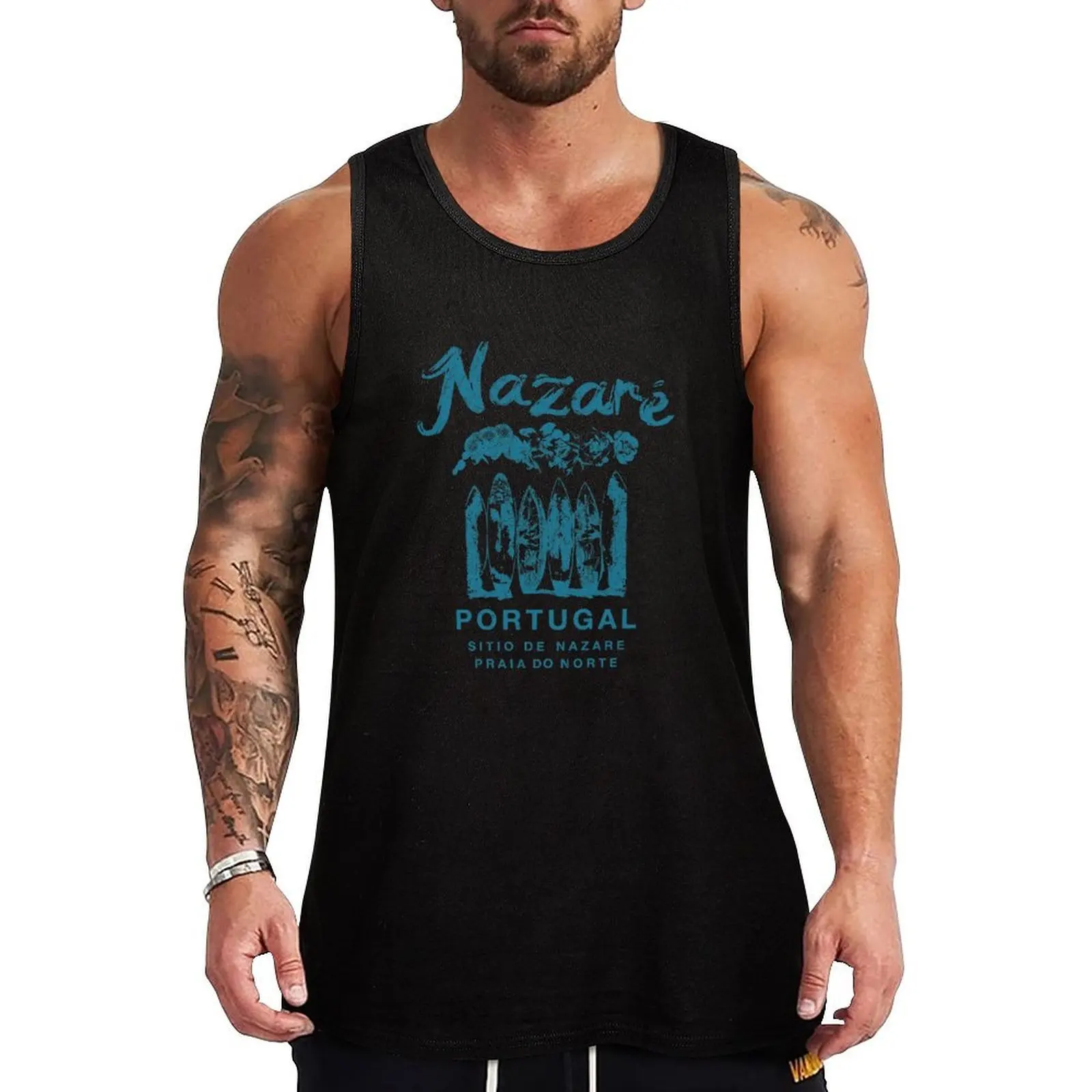 Nazare Portugal Surfing Vintage Tank Top Novelty Print Tank Top Casual Graphic Sleeveless Tee