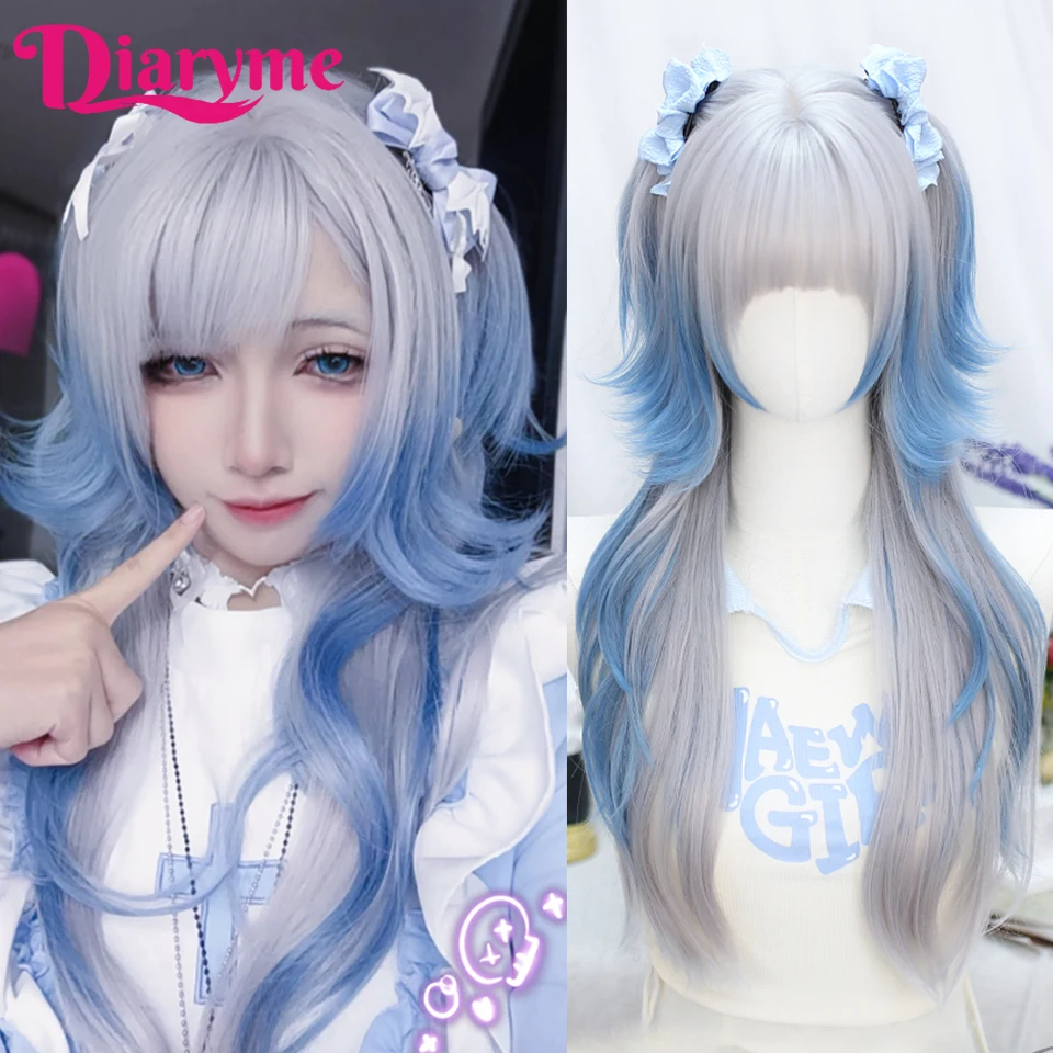 

Blue Lolita Wigs Synthetic Long Curly Hair Wig With Bangs Women's Halloween Costumes Cosplay Wig Black Red Anime Cosplay Wig