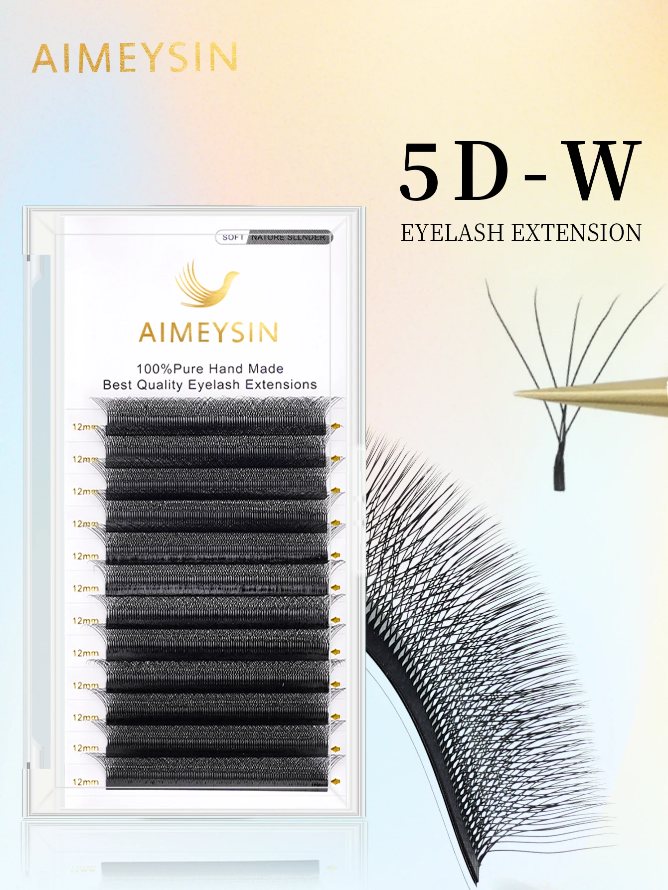 

5D W-Shaped Colorful Premade Volume Fans Eyelash Extensions – Soft Natural Faux Mink Lashes, Autowave Clover Bloom Design