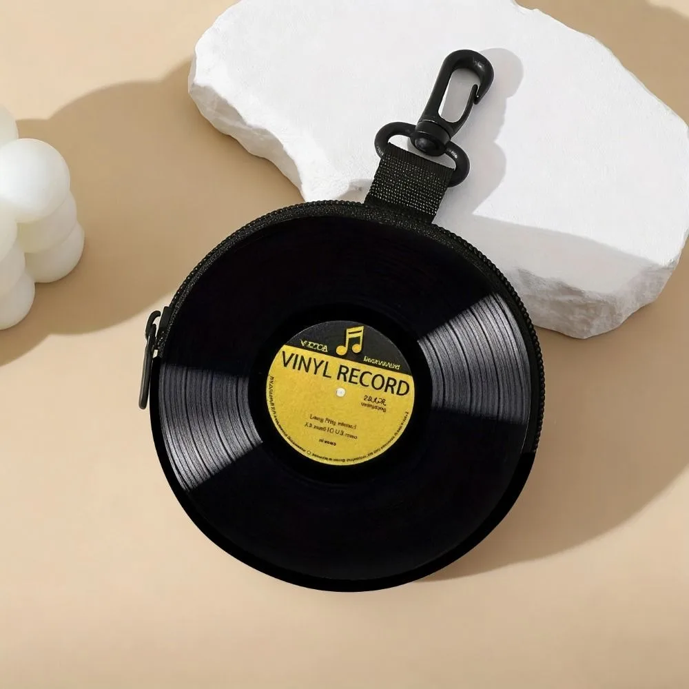 

Creative Vinyl Record Pattern Mini Coin Purse PVC Water-resistant Earphone Bag Portable Lightweight Zippered Wallet Friends Gift