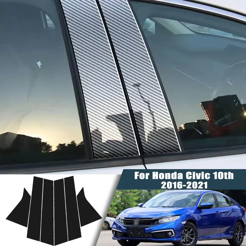Glossy Black Carbon Fiber Window Door Deal B C Pillar Post Cover Sticker For Honda Civic 10th 2016-2021 2017 2018 2019 2020