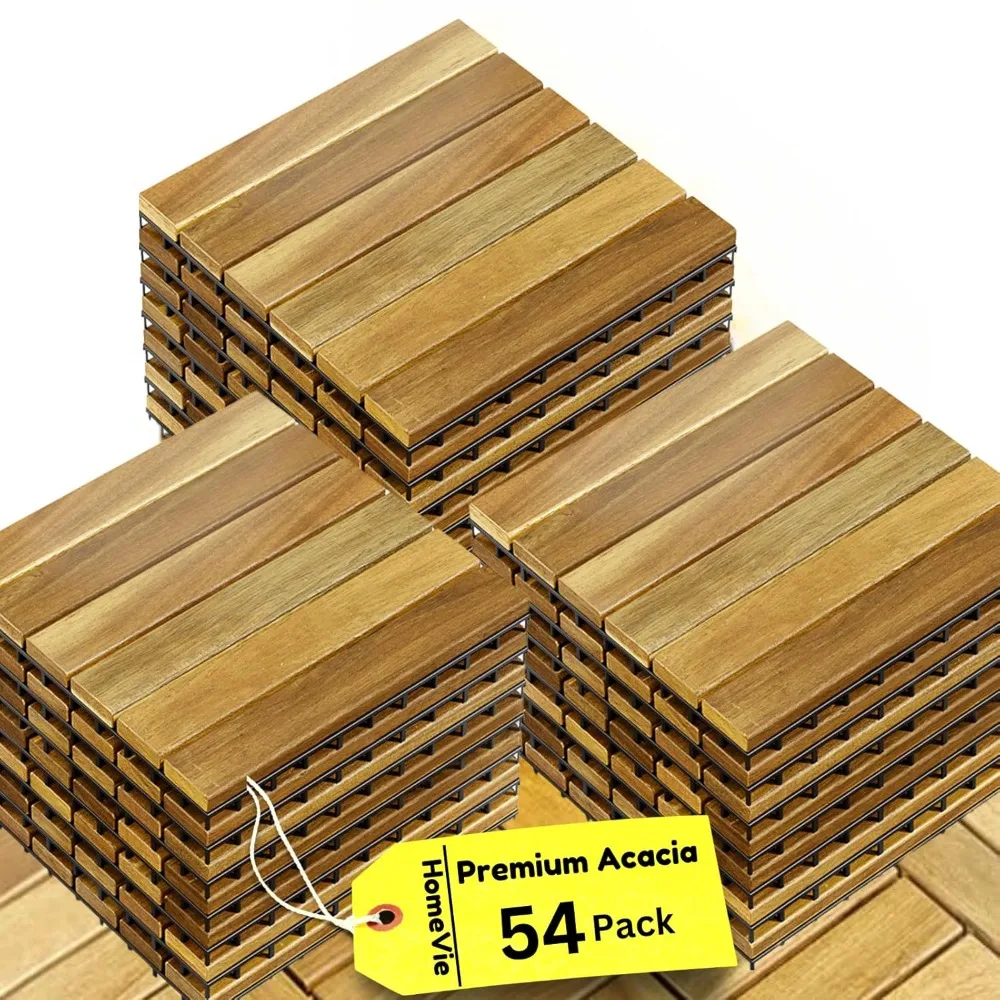 Premium Acacia Interlocking Deck Tiles - 54 Pcs Outdoor Tiles for Balcony, Patio Flooring, Outdoor Flooring, Garden Floor