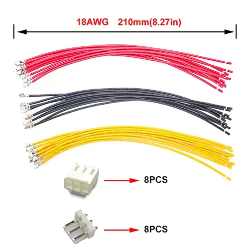 Jst VH 3.96MM 3 Pin Connector Socket Kit Total 8 Sets with 24Pcs 210MM 18AWG  Cables Wire Jst-VH 3 Pin Connector