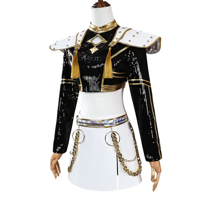 

CyRumi Zoey Mira Cosplay Women Girls KPop Demon Hunters Black Golden Singing Costume Halloween Party Role Playing Outfit Suit