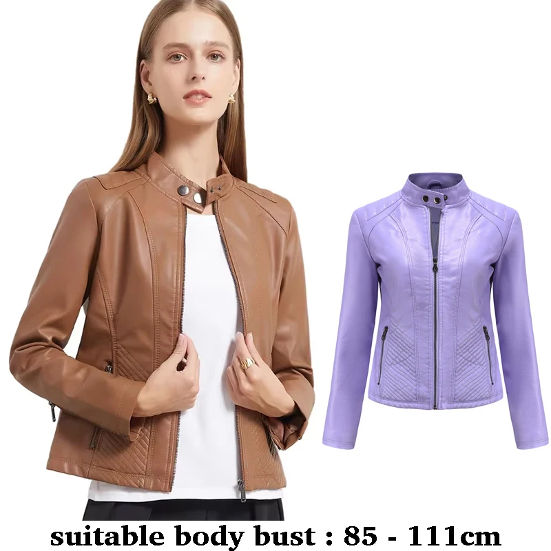 

high quality short leather jacket for women long sleeve slim motorcycle jacket autumn 2025 winter elegant clothes black brown