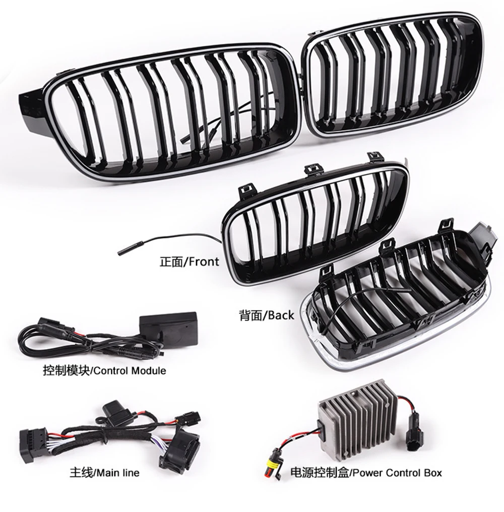 ABS Piano Black Luminous Kidney LED Grill Grille illuminated Light Water Flowing Growing Daynamic For BMW 3' F30 F31 F35 2012-19