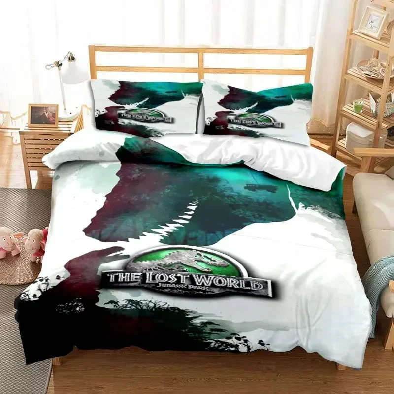 New Cartoon Jurassic Park Comforter Dinosaur Cover Bedding Set King Size Duvet Cover Sheet Pillowcase 100_ Bamboo Fiber Bed Set