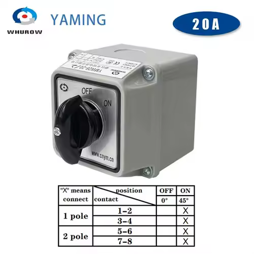 Yaming Electric LW26 YMW26-20/2M With Waterproof Enclosure IP65 Changeover Rotary Cam Main Switch 20A 2 Poles - Image 9