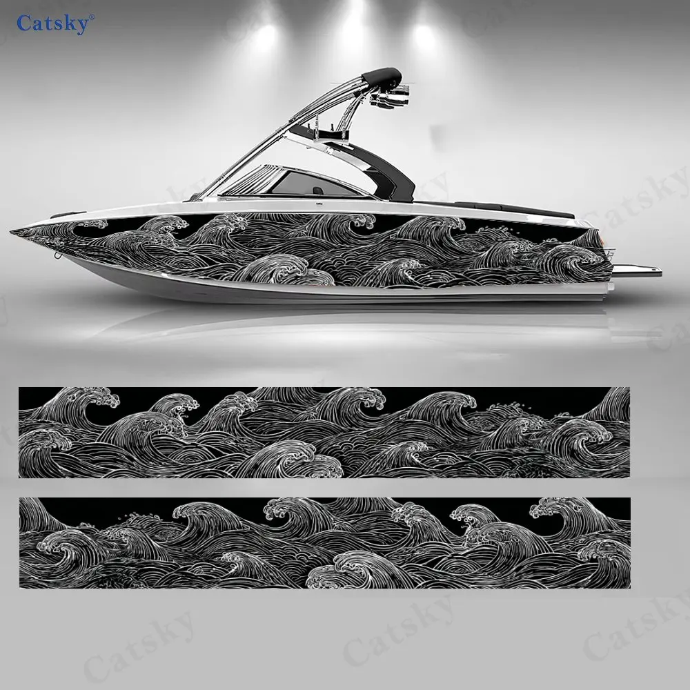 

Наклейки для лодок Midnight Wild Wave, водонепроницаемые и прочные виниловые наклейки из ПВХ для рыболовных лодок, прочный и стильный дизайн