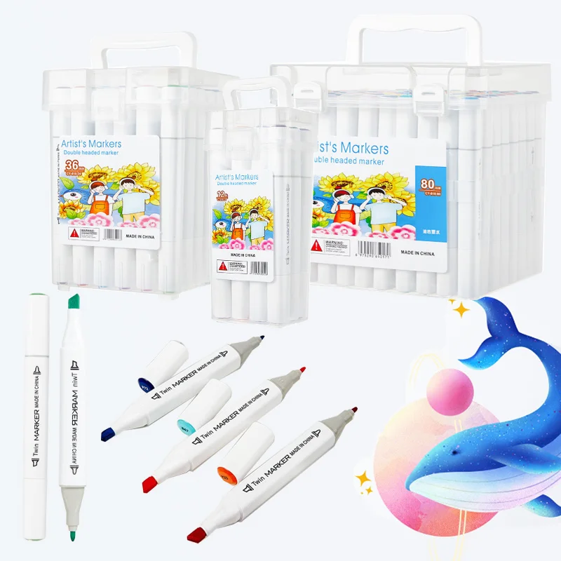 

12/24/36/48/60/80 Color Double-head Marker Set Rich Color Good Coverage for Glass Wood Ceramic Canvas Hand-painted Graffiti