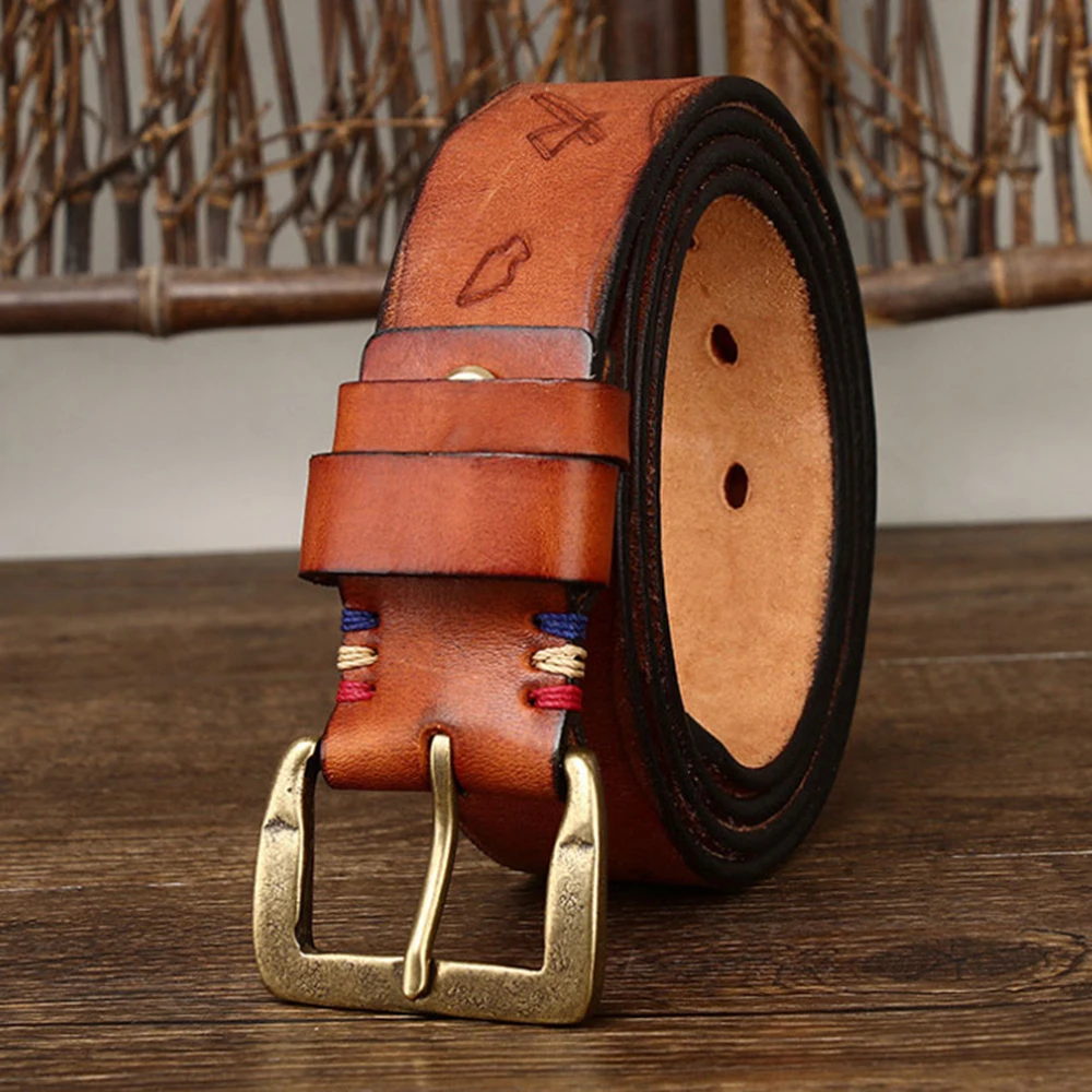 HIDUP Unique Design Top Quality 100% Pure Cowhide Leather Brass Pin Buckle Belts for Men NWJ1243