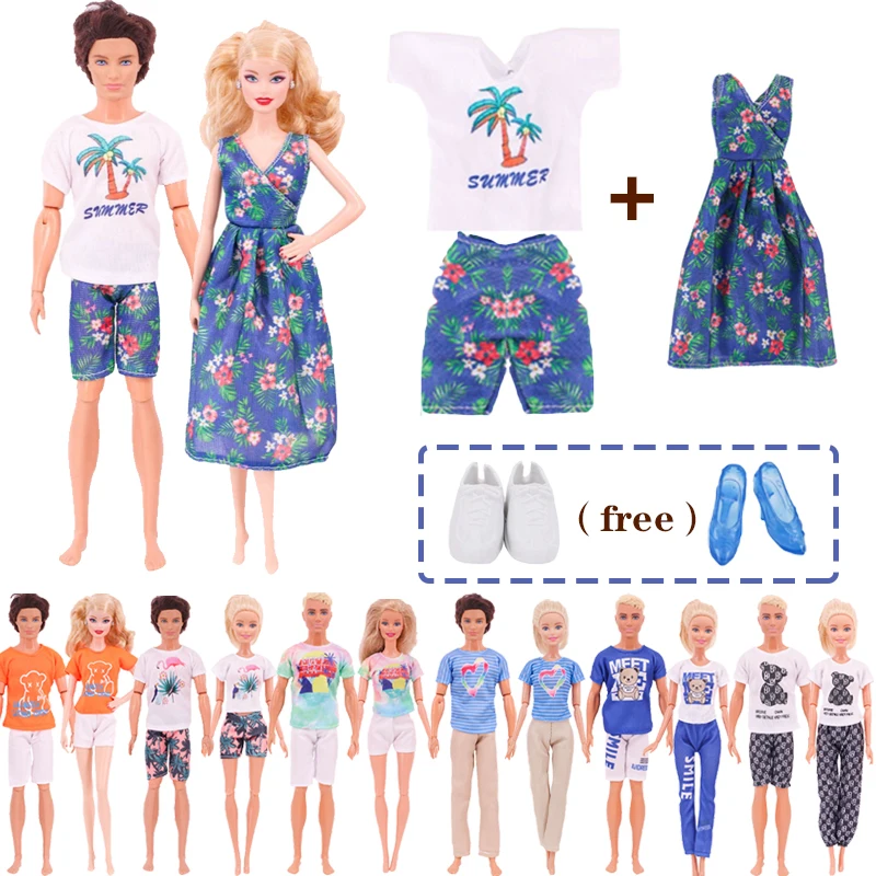 4Pcs Barbies +Ken Clothes Doll Summer Causal Outfit,For 11.8'' 30Cm Ken Free Shoe Fashion Kawaii Toy Accessories Birthday Gift