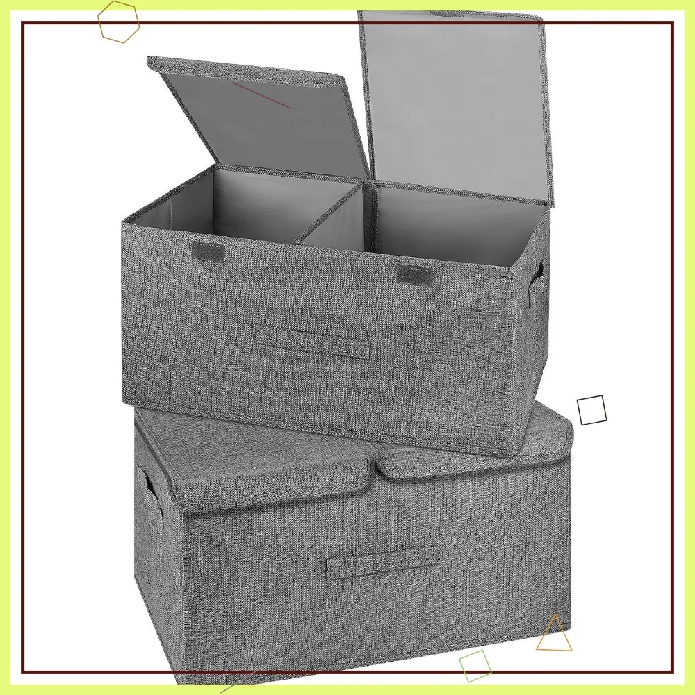

Большие складные ящики для хранения с крышками, ручками и съемным перегородкой для организации дома (серые)