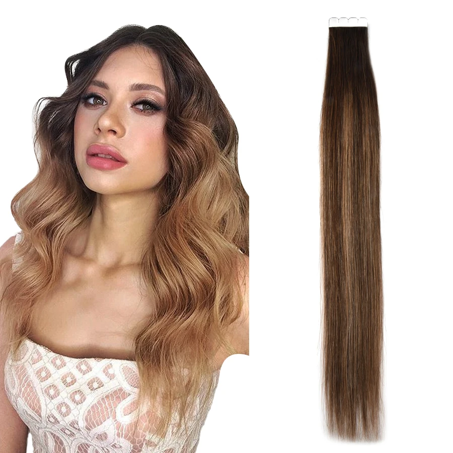 Paruks Mini Tape in Human Hair Extensions 8/16Pcs Natural Straight Remy Hair 16-24Inches Blonde Hair Tape in Hair Extensions