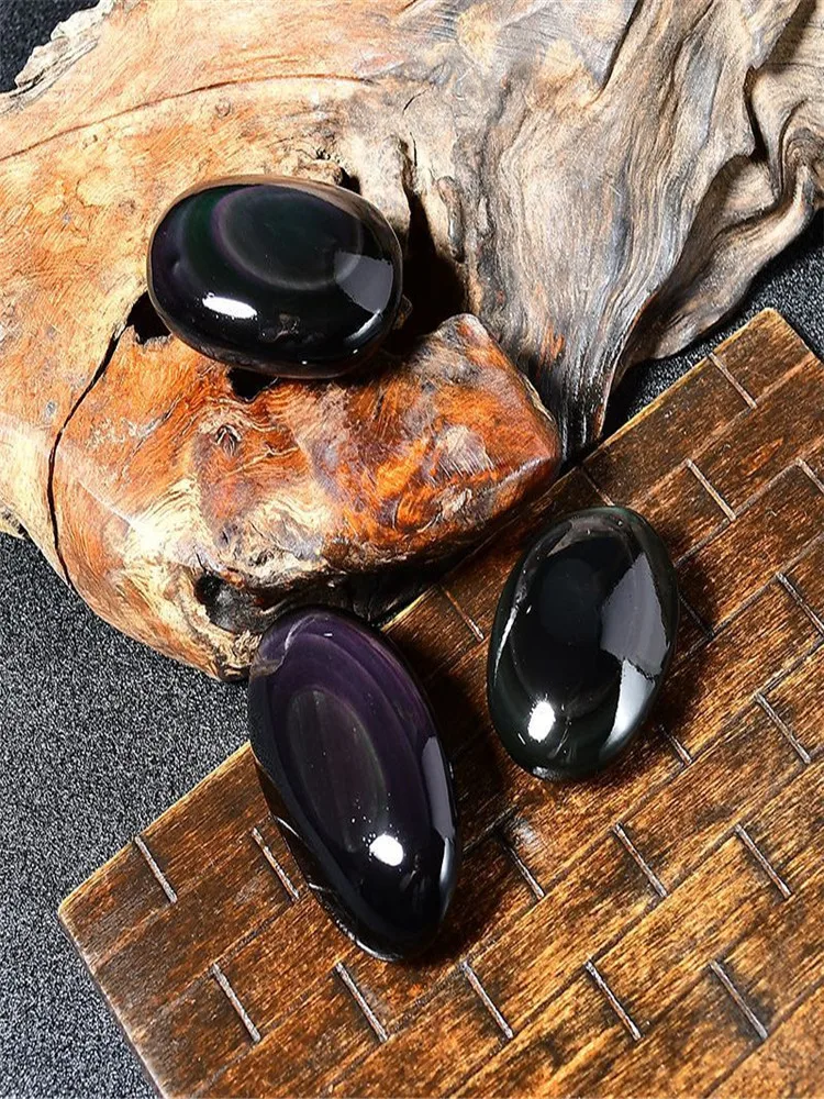 Natural crystal obsidian handlebars, raw stone mineral items for home decoration