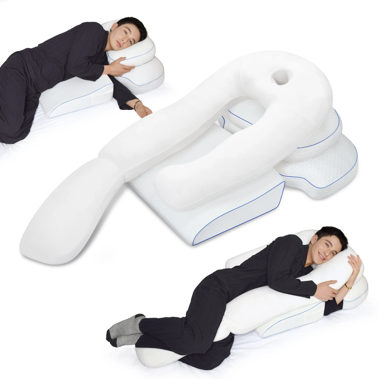 4-in-1 Multifunctional Side Sleeper Pillow Set Ergonomic Full Body Support Pillow for Pregnancy Neck Pain & Acid Reflux Relief