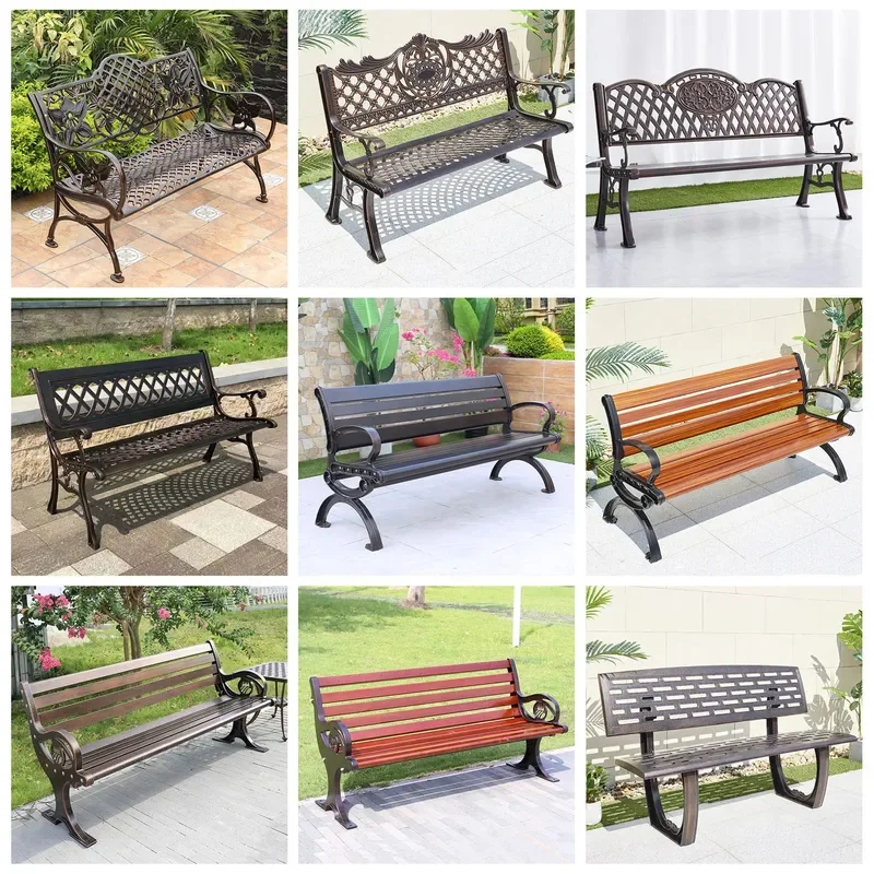 Aluminum Alloy Outdoor Park Bench 2 3 Seater Leisure Square Courtyard Garden Landscape Row Chair